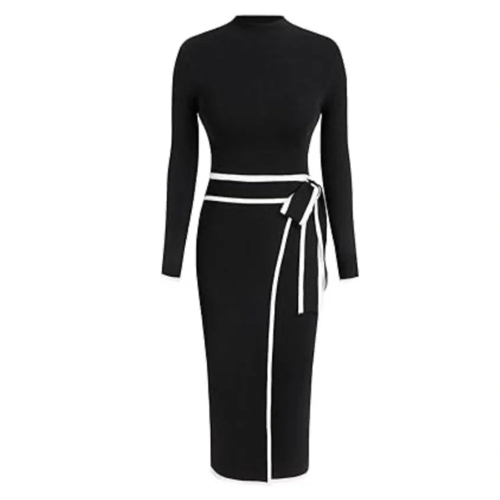🆕Cider Knit Dress Long Sleeve Mock Turtleneck Bow Tie Wrap Dress - Picture 2 of 11
